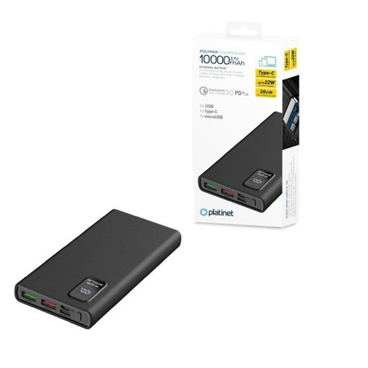 POWERBANK 10.000mAh POLYMERO CARGA RAPIDA 3.0 NEGRO