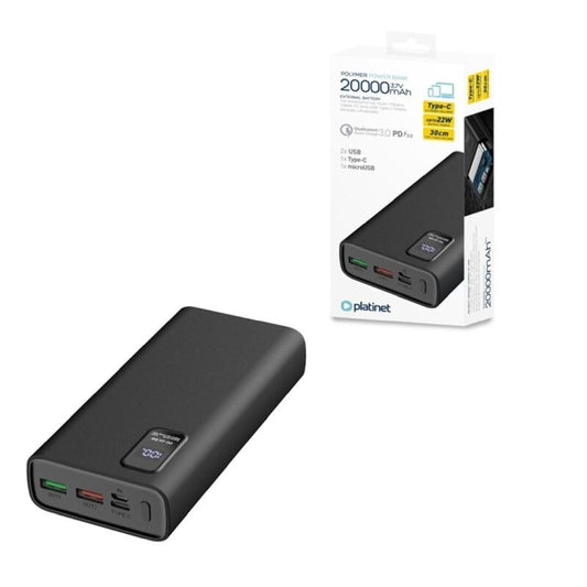 POWERBANK 20.000mAh POLYMERO CARGA RAPIDA 3.0 NEGRO